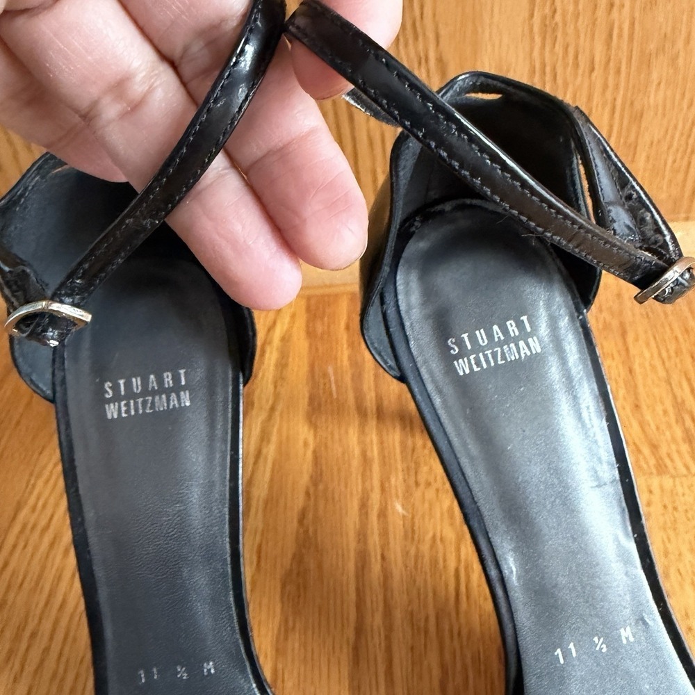 Stuart Weitzman Black Patent Nudist Sandals 11.5M Ankle Strap Stiletto Formal - Picture 15 of 16